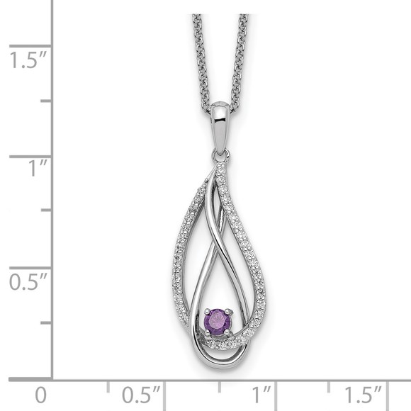 925 Sterling Silver Feb CZ Always in my Heart Birthstone 18in Necklace - Picture 3 of 6